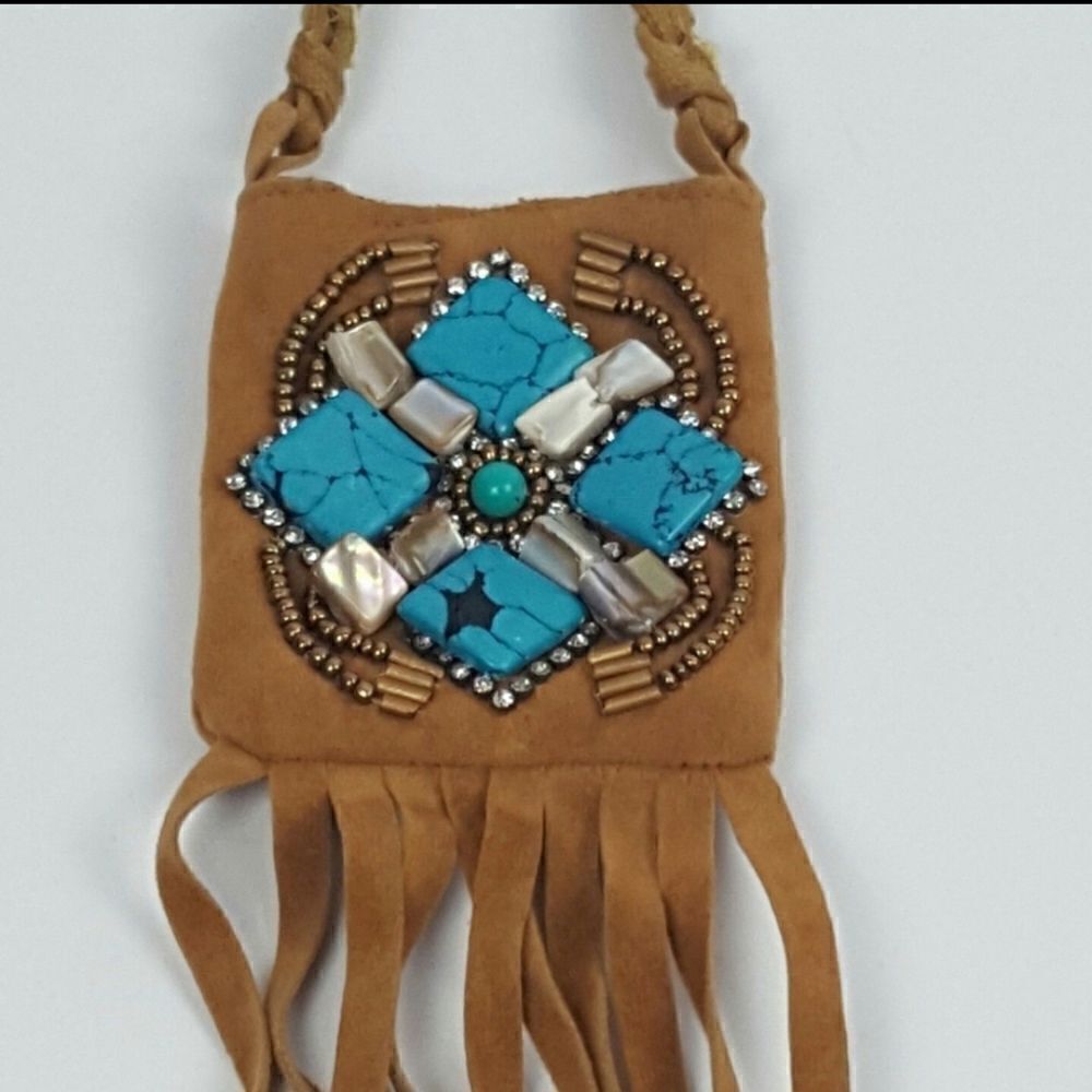 Women's Faux Suede Pocket Tan Necklace Small Pocket‎ - Picture 7 of 7
